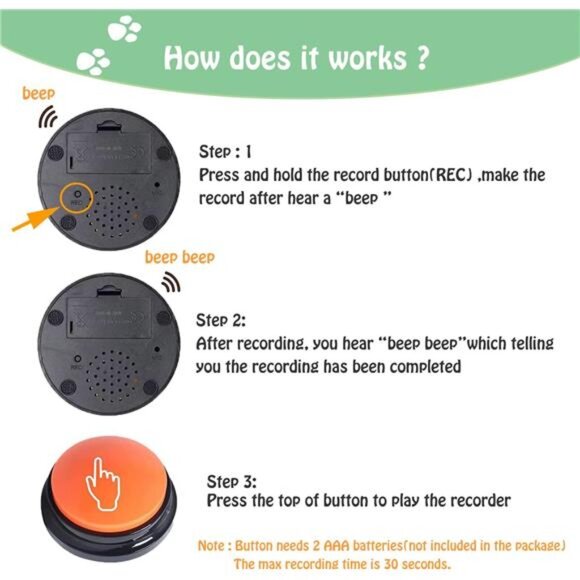 Voice Recording Button for Communication Pet Training Buzzer, 30 Second Record - Picture 3 of 8